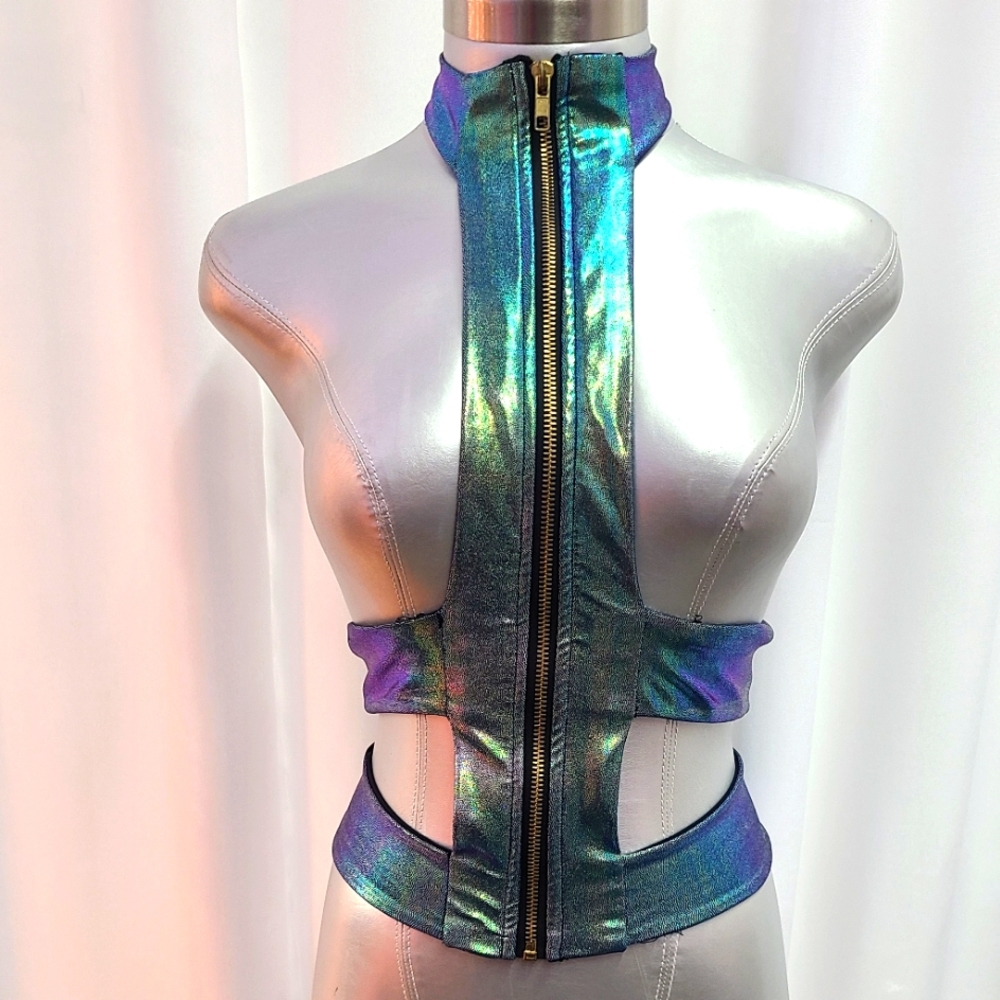 Celb.Designer Maggie Barry custom made  Strappy  Iridescent festival Top.
